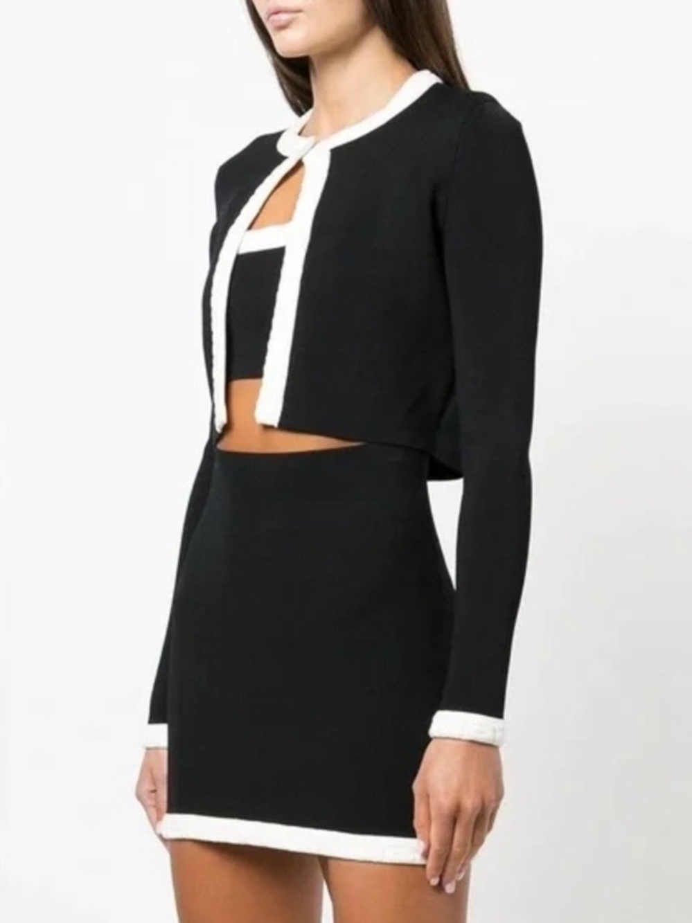 Alexander Wang Cropped Logo Jacquard Trim Cardigan